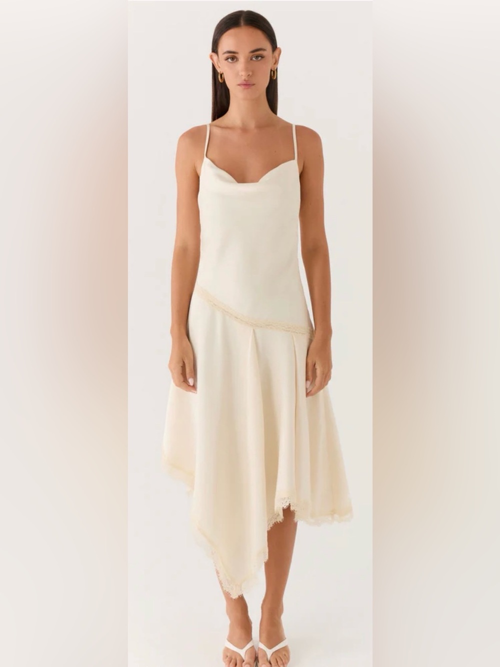 Peppermayo Cleosa Asymmetrical Midi Dress - Ivory size 2